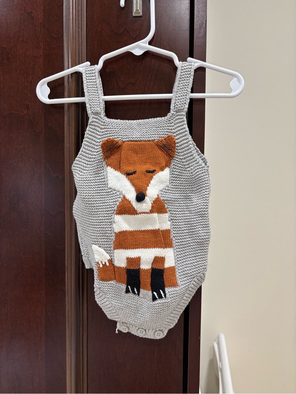 Kids Grey Knit Fox Romper - Stella McCartney 12 MO